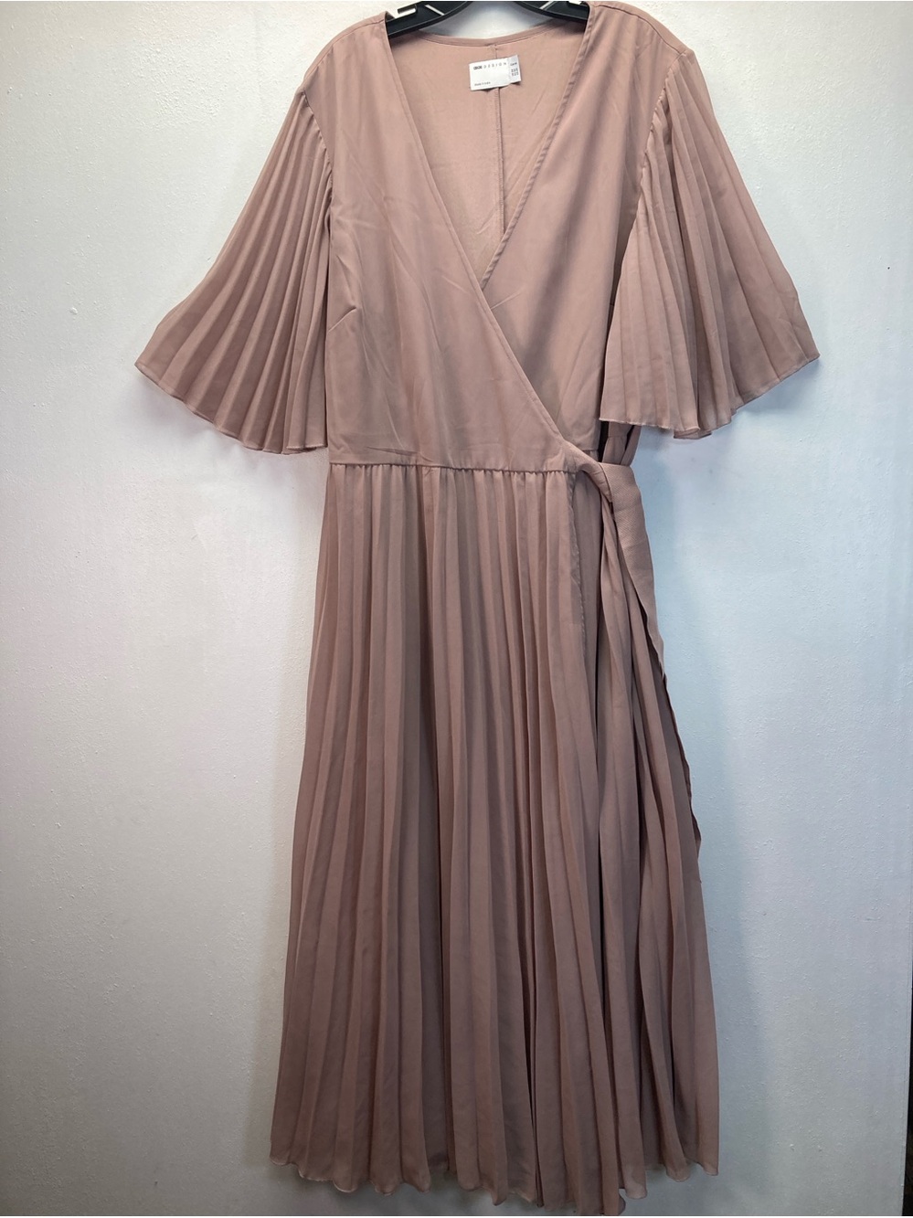 ASOS Curve Pleated Dress Kimono Sleeves V Neck Fluid Pleated Wrap Sz 20 Rose
